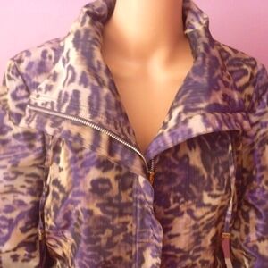 Lafayette 148 Zip Animal Print Leopard Jacket Purple Brown Belted Fitted 10 M